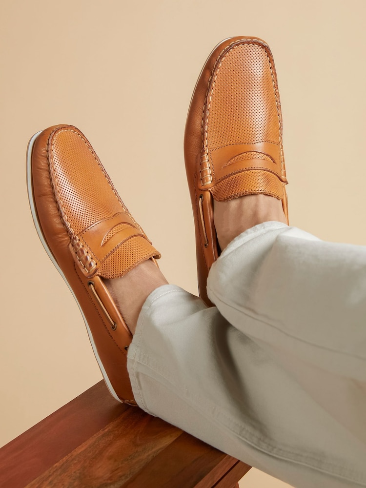 Jones Bootmaker Blue Parks Casual Leather Moccasins Shoes - Image 1 of 6