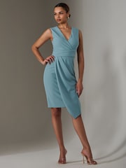 Jolie Moi Blue Sleeveless Wrap Front Midi Dress - Image 1 of 6