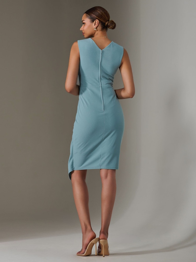 Jolie Moi Blue Sleeveless Wrap Front Midi Dress - Image 2 of 6