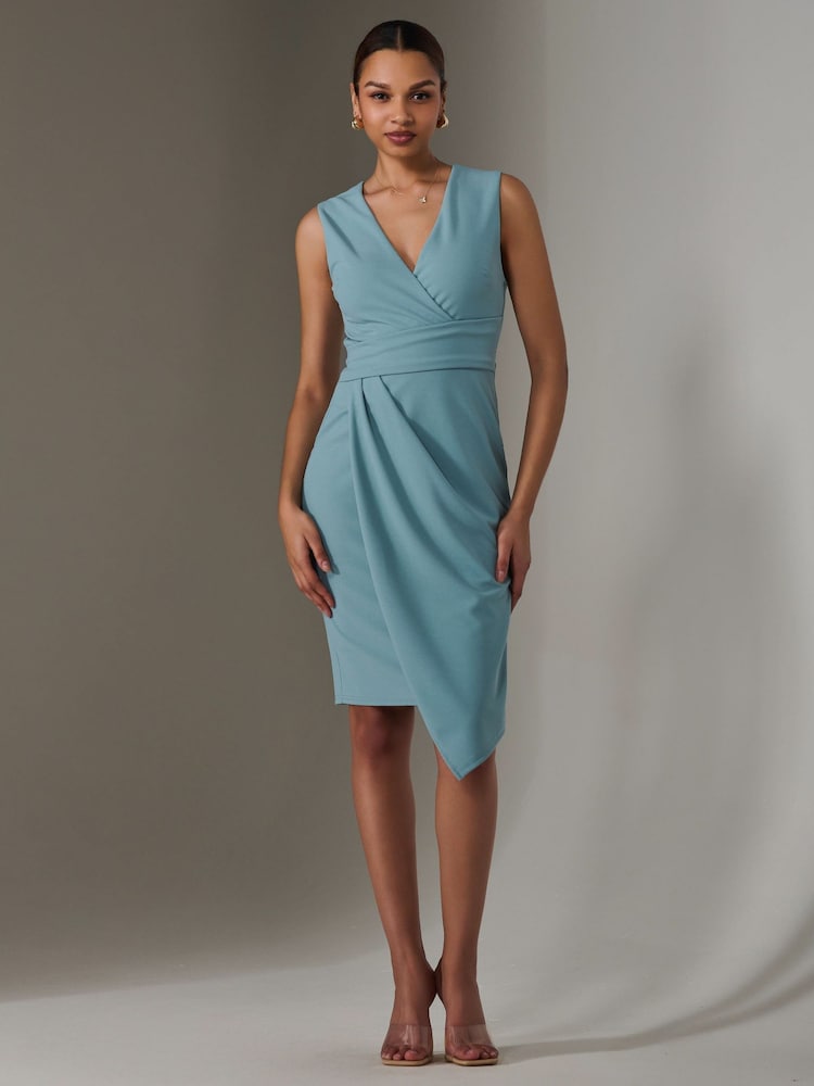 Jolie Moi Blue Sleeveless Wrap Front Midi Dress - Image 6 of 6