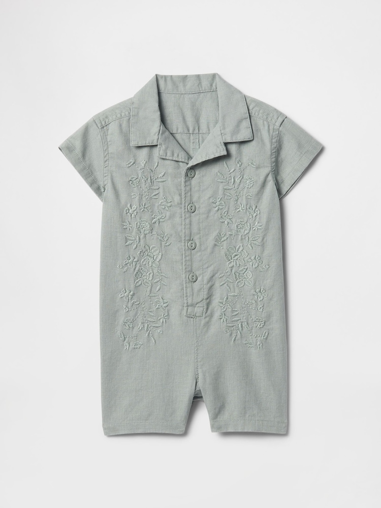 Gap Green Linen-Cotton Cabana Romper (Newborn-24mths) - Image 1 of 2