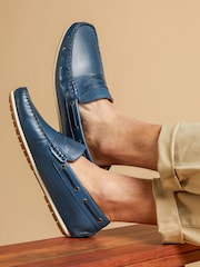 Jones Bootmaker Blue Parks Casual Leather Moccasins Shoes - Image 1 of 6