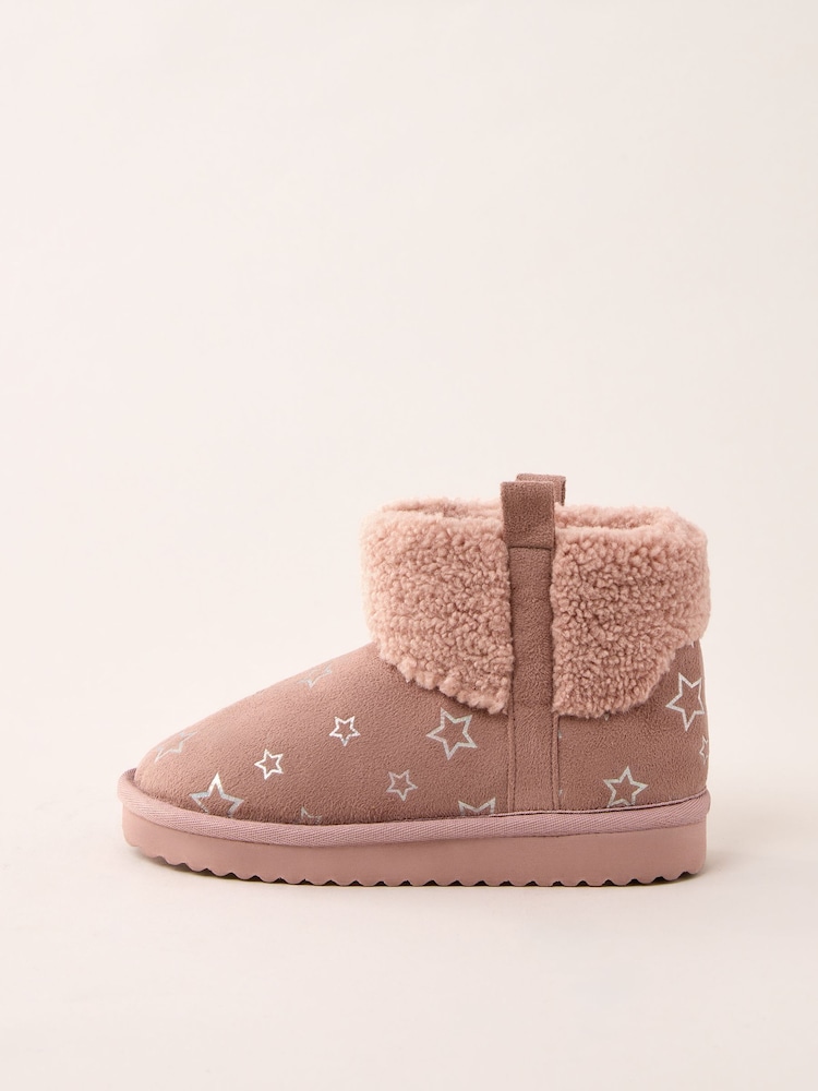 Lipsy Pink Standard Fit (F) Faux Shearling Lined Print Pull On Bootie Slippers - Image 4 of 4 Lipsy Pink Standard Fit (F) Faux Shearling Lined Print Pull On Bootie Slippers - Image 4 of 4