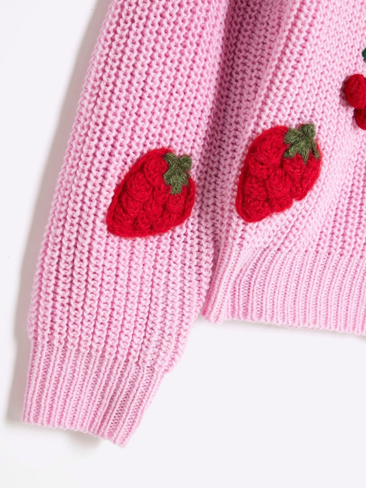 River Island Pink Girls 3D Fruit Cardigan - Image 4 of 4 River Island Pink Girls 3D Fruit Cardigan - Image 4 of 4