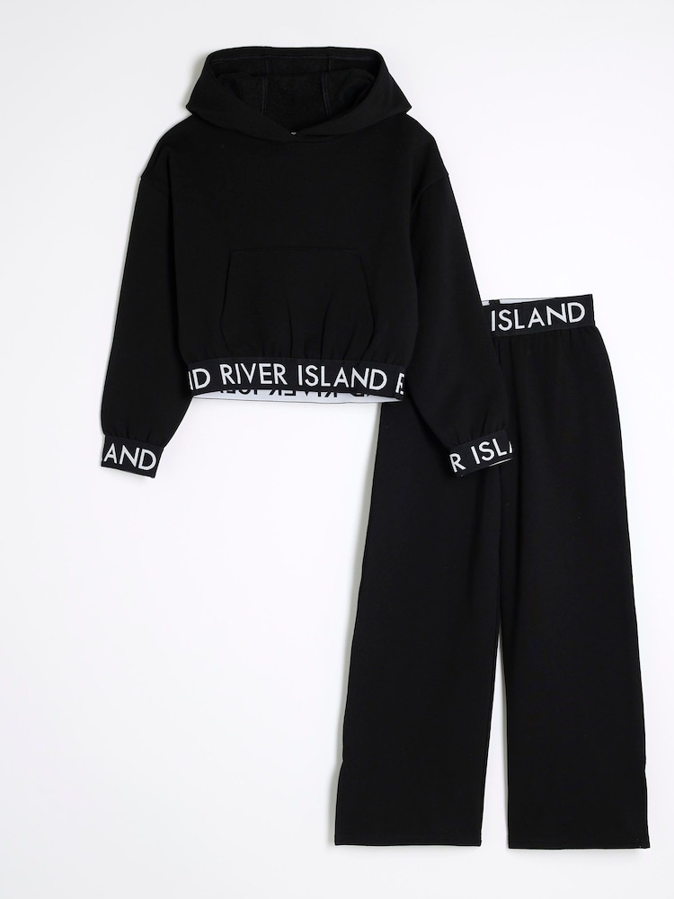 River Island Black Girls 100% Cotton Hoodie Set - Image 1 of 5