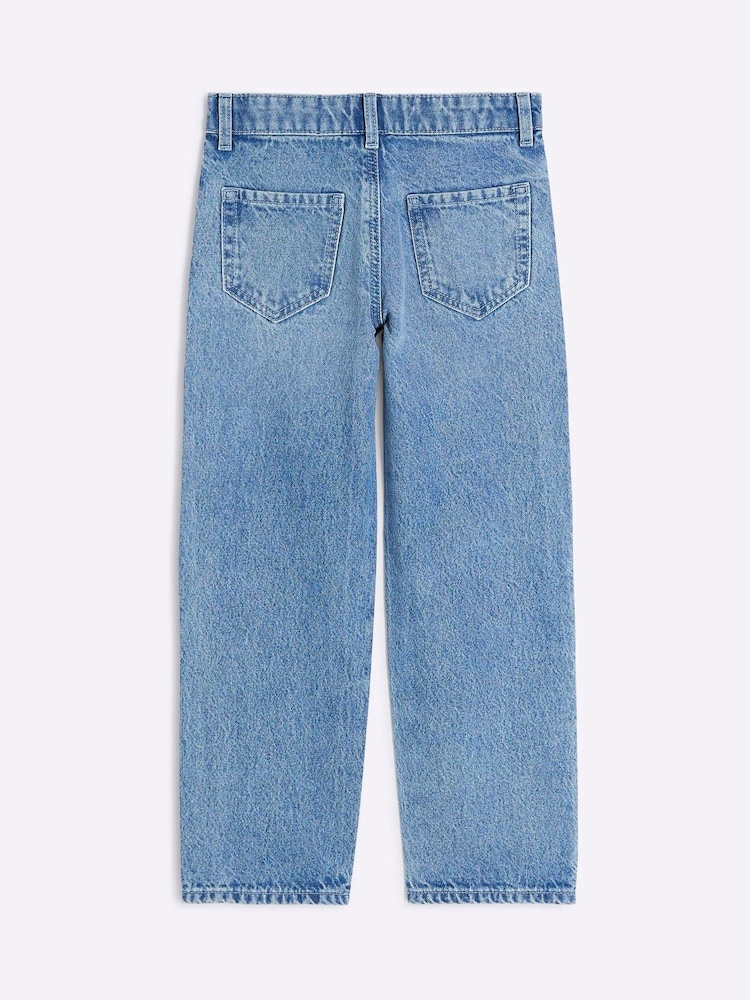 River Island Blue Girls Blue Rose Graffiti Straight 100% Cotton Jeans - Image 2 of 4 River Island Blue Girls Blue Rose Graffiti Straight 100% Cotton Jeans - Image 2 of 4