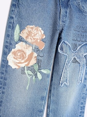 River Island Blue Girls Blue Rose Graffiti Straight 100% Cotton Jeans - Image 3 of 4
