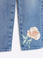 River Island Blue Girls Blue Rose Graffiti Straight 100% Cotton Jeans - Image 4 of 4