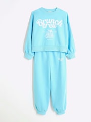 River Island Blue Girls Brunch Club 100% Cotton Sweat Set - Image 3 of 5
