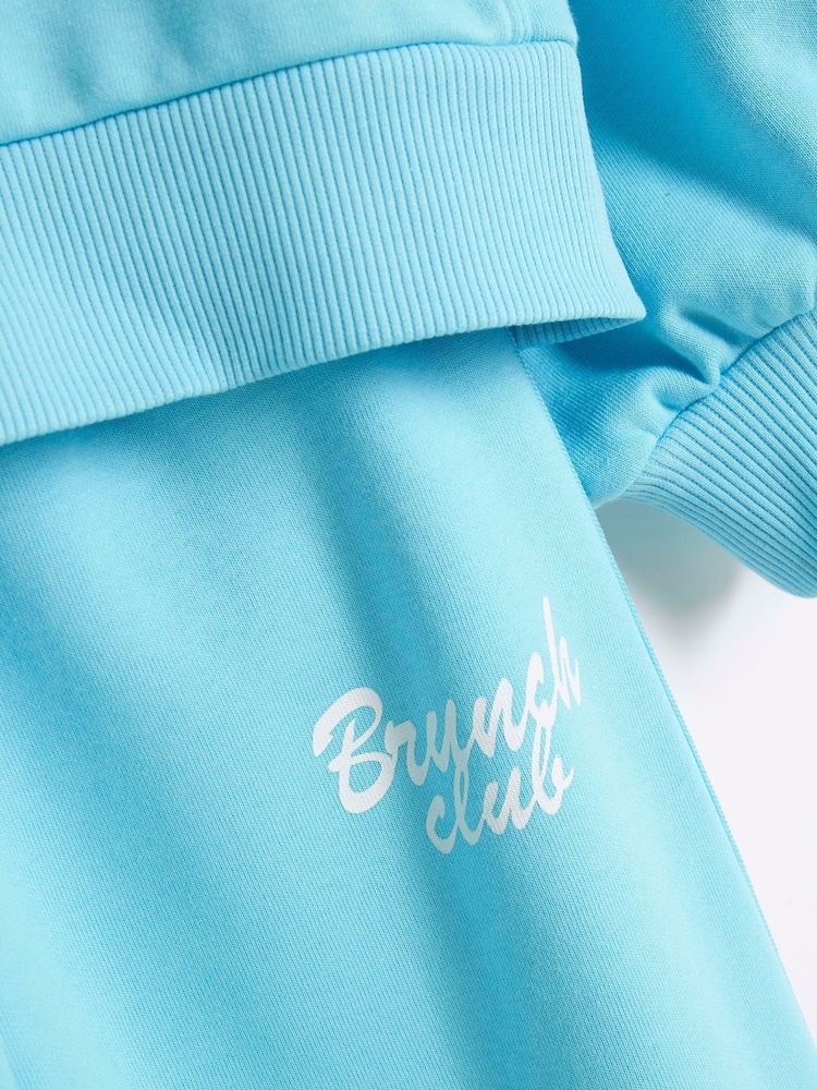 River Island Blue Girls Brunch Club 100% Cotton Sweat Set - Image 4 of 5