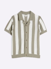 River Island Green Boys Stripe 100% Cotton Polo Jumper - Image 1 of 4