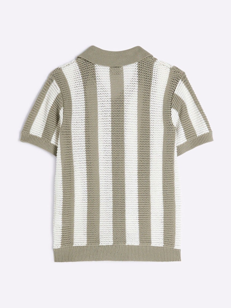 River Island Green Boys Stripe 100% Cotton Polo Jumper - Image 2 of 4