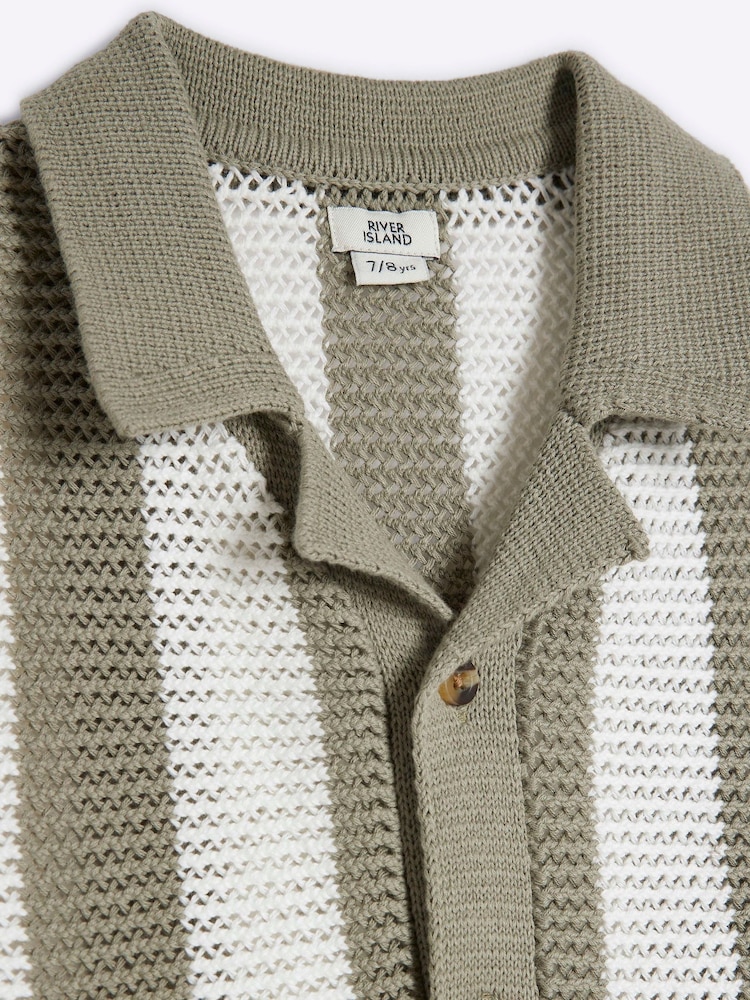 River Island Green Boys Stripe 100% Cotton Polo Jumper - Image 3 of 4