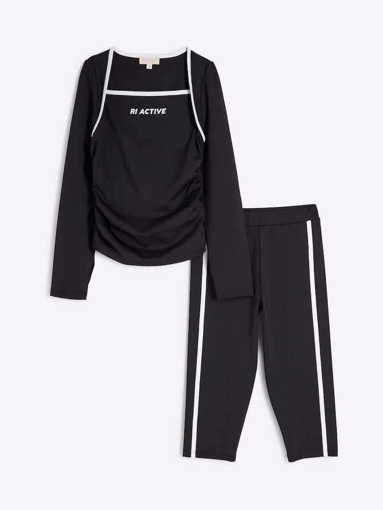 River Island Black Girls Active Top And Leggigns Set - Image 1 of 5