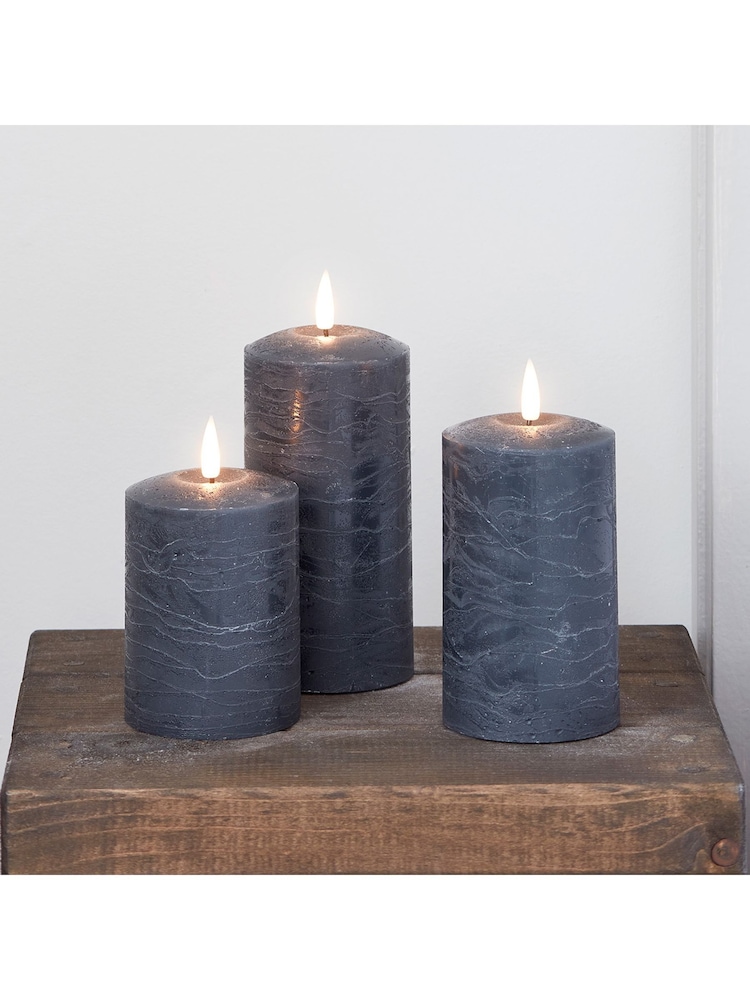Lights4fun Grey TruGlow® LED Pillar Candle Trio - Image 1 of 3
