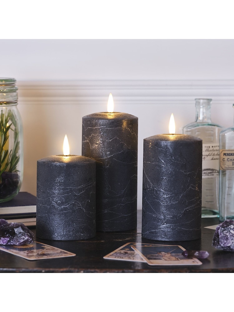 Lights4fun Grey TruGlow® LED Pillar Candle Trio - Image 3 of 3