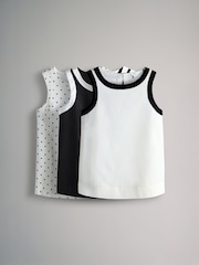 Black/White/Spot Piped Linen Blend Shell Tops 3 Pack - Image 1 of 6