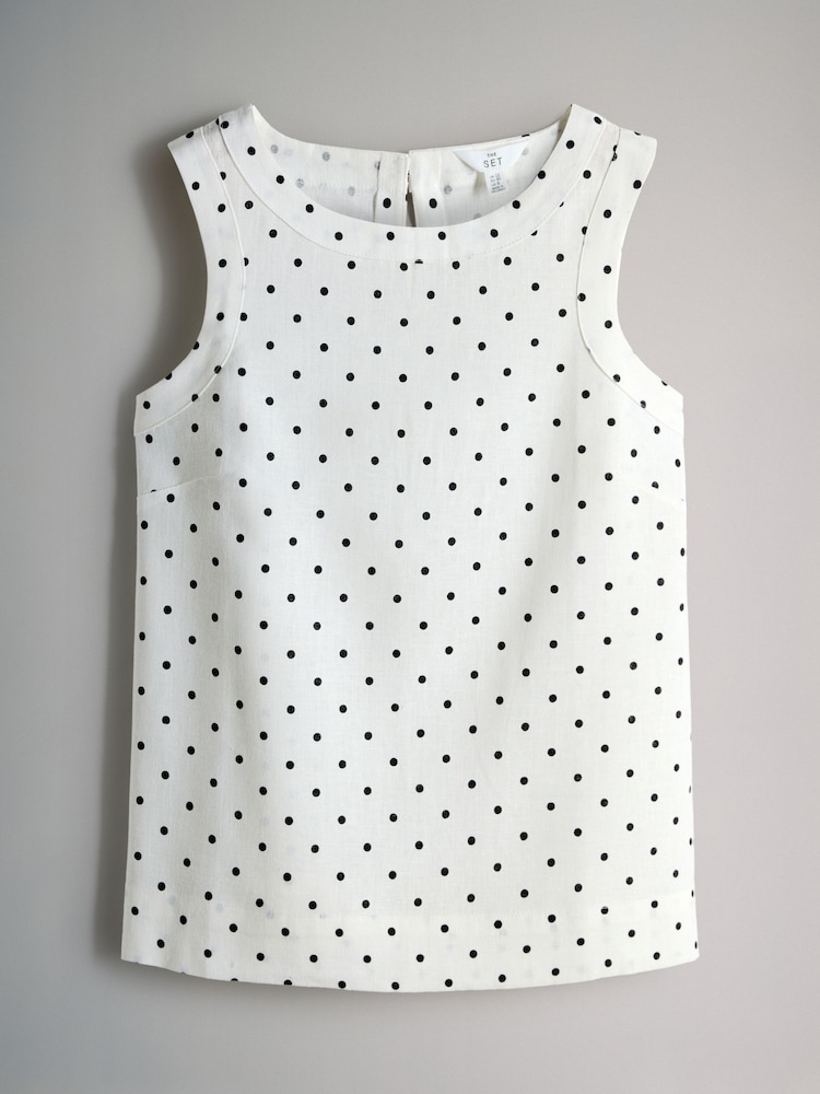 Black/White/Spot Piped Linen Blend Shell Tops 3 Pack - Image 2 of 6