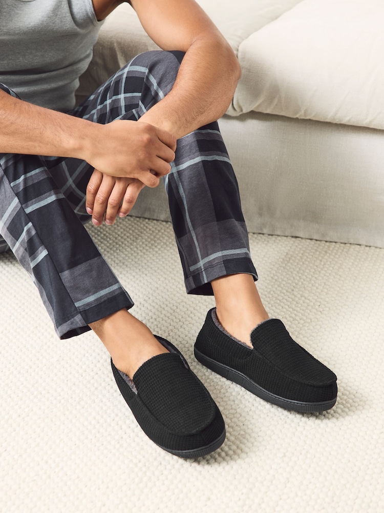 Black Closed Back Textured Slippers - Image 1 of 6