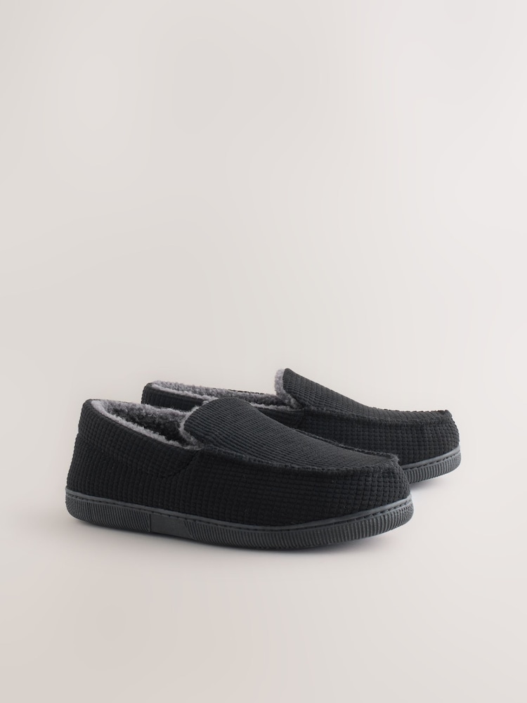 Black Closed Back Textured Slippers - Image 1 of 5