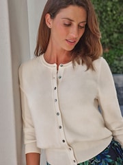 Pure Collection Cream 3/4 Sleeve Cashmere Cropped Crew Neck Cardigan - Bild 3 von 3