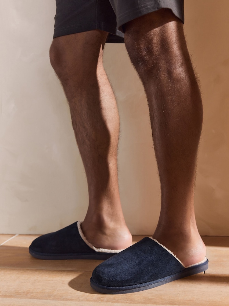 Navy Microsuede Mule Slippers - Image 1 of 6