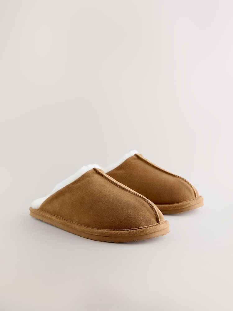 Tan Brown Signature Suede Mule Slippers - Image 2 of 6