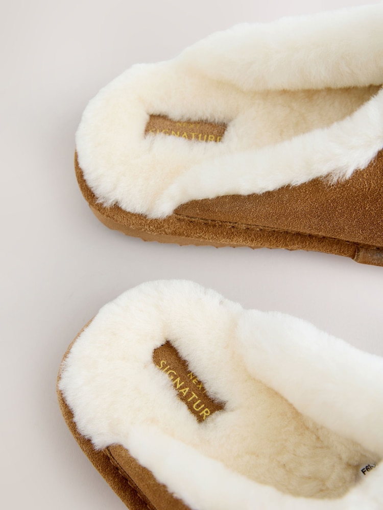 Tan Brown Signature Suede Mule Slippers - Image 6 of 6