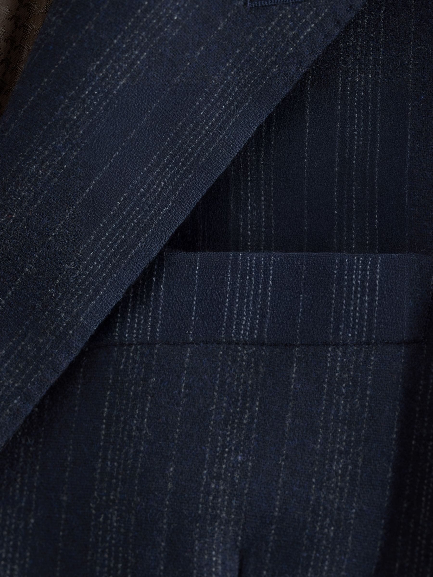 Buy Navy Blue Tailored Fit Striped Wool Blend Suit Jacket from