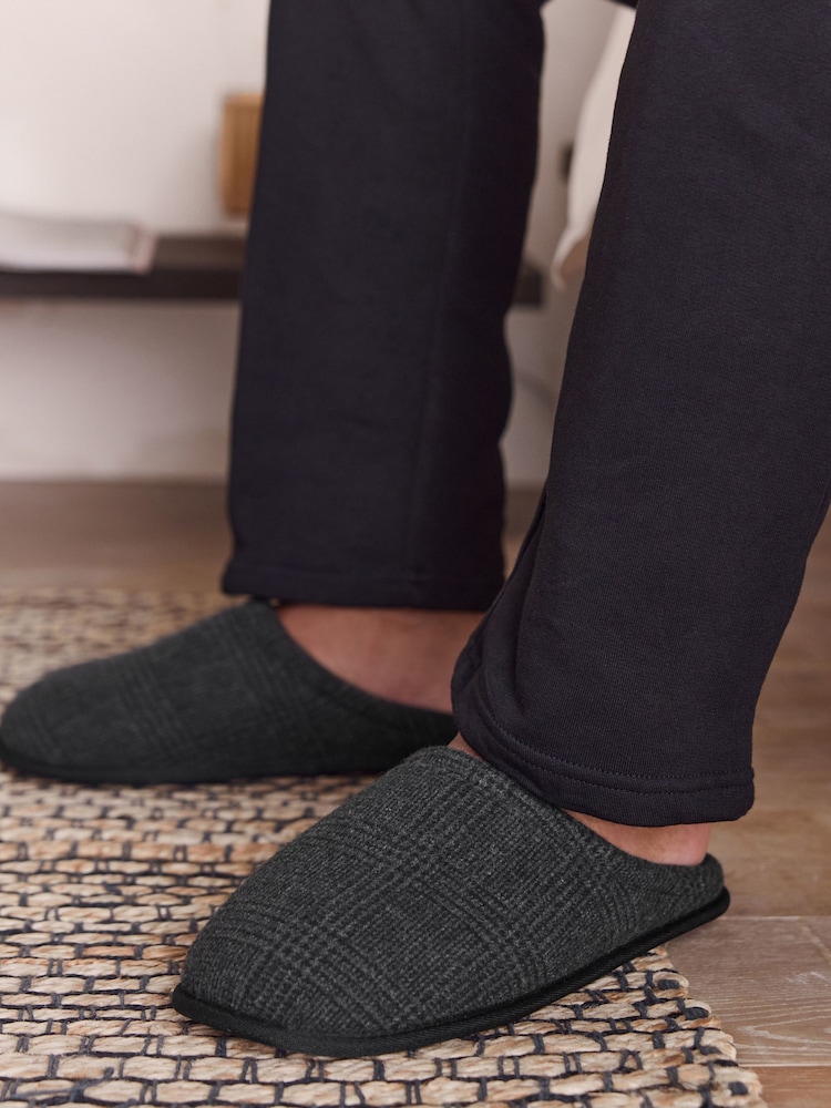 Black Check Mule Slippers - Image 1 of 6