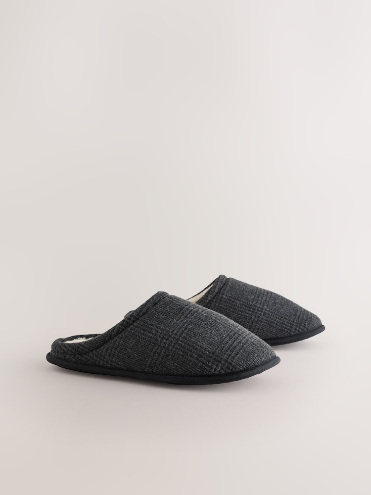 Black Check Mule Slippers - Image 2 of 6