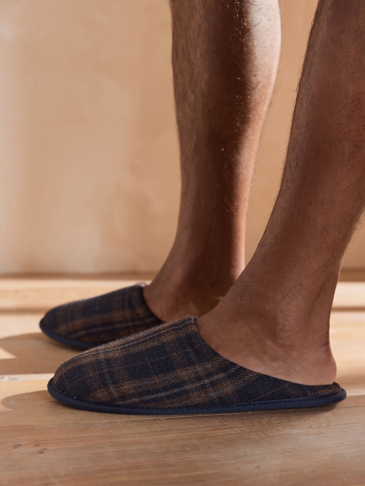Navy Check Mule Slippers - Image 1 of 6