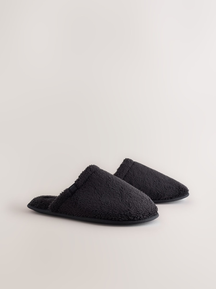 Black Towel Mule Slippers - Image 1 of 5