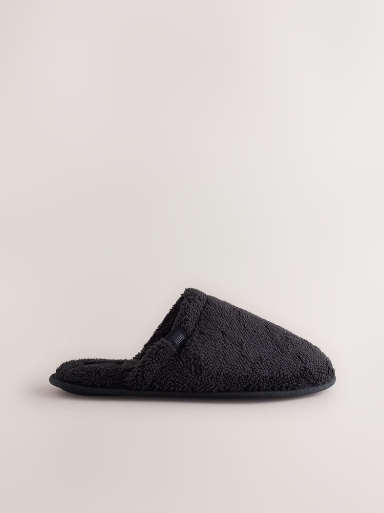 Black Towel Mule Slippers - Image 2 of 5