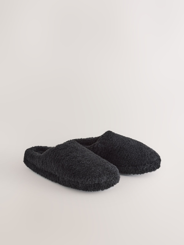 Black Faux Fur Mule Slippers - Image 2 of 7