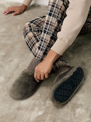 Taupe Faux Fur Mule Slippers - Image 2 of 7