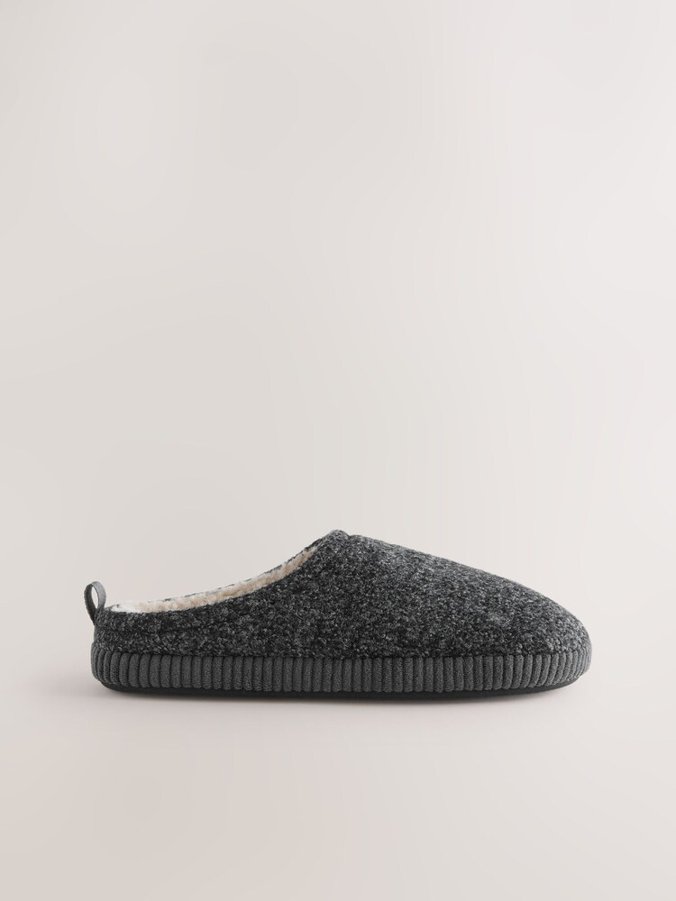 Grey Boucle Soft Mule Slippers - Image 2 of 5
