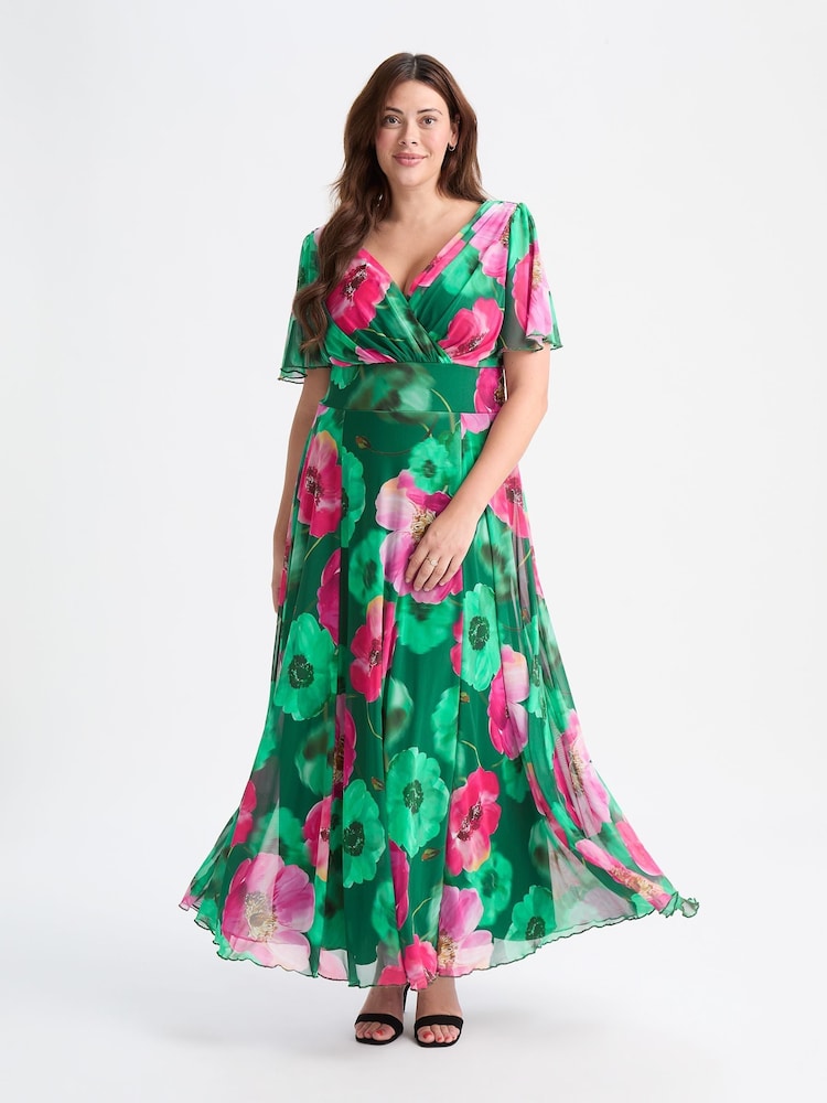 Scarlett & Jo Dark Green Curve Isabelle Angel Sleeve Maxi Dress - Image 5 of 5