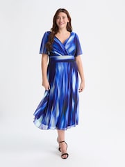 Scarlett & Jo Light Blue Victoria Spot Print Angel Sleeve Mesh Midi Dress - Image 1 of 4
