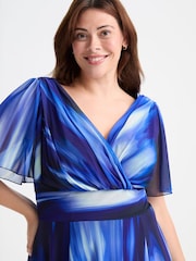 Scarlett & Jo Light Blue Victoria Spot Print Angel Sleeve Mesh Midi Dress - Image 2 of 4