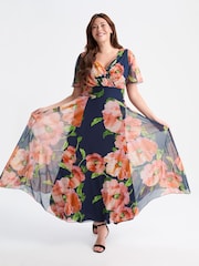 Scarlett & Jo Pink Curve Isabelle Angel Sleeve Maxi Dress - Image 1 of 4