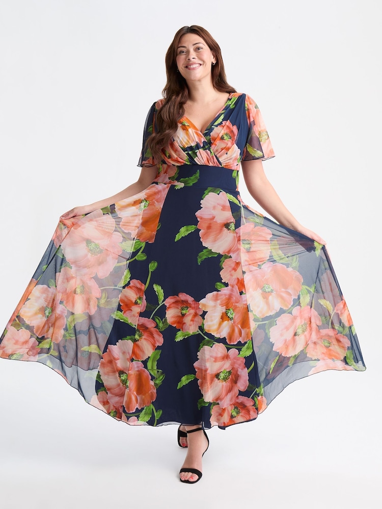 Scarlett & Jo Pink Curve Isabelle Angel Sleeve Maxi Dress - Image 1 of 4