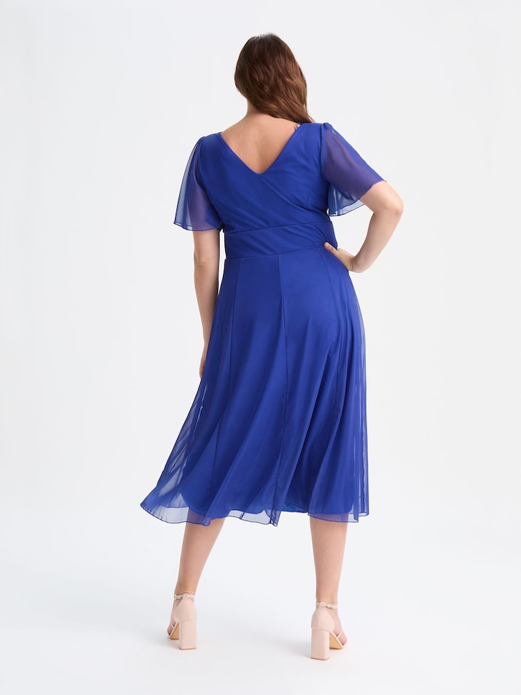 Scarlett & Jo Blue Victoria Angel Sleeve Mesh Midi Long Dress - Image 2 of 4