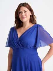 Scarlett & Jo Blue Victoria Angel Sleeve Mesh Midi Long Dress - Image 4 of 4