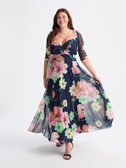 Scarlett & Jo Pink Elizabeth Print Mesh Maxi Gown - Image 1 of 4