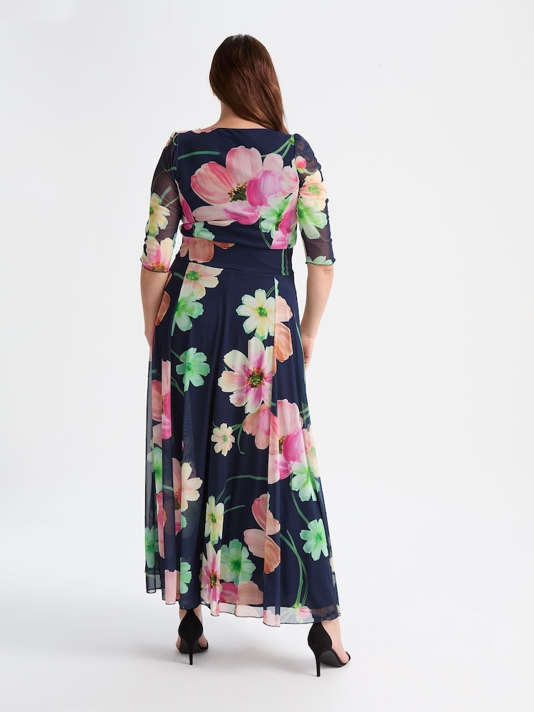 Scarlett & Jo Pink Elizabeth Print Mesh Maxi Gown - Image 4 of 4