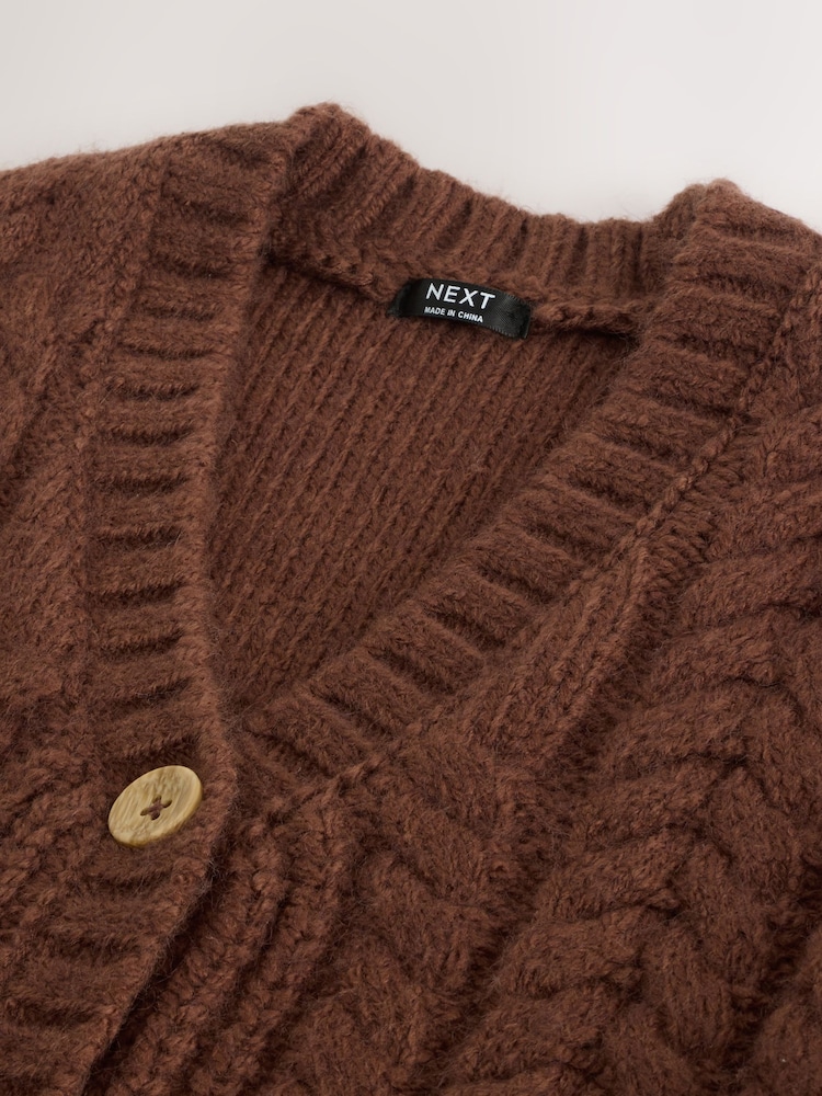 Chocolate Brown Cable Knitted Cardigan (3-16yrs) - Image 5 of 5