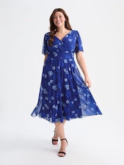 Темно-синий - Scarlett & Jo Curve Rose Angel Sleeve Mesh Midi Dress - Изображение 1 из 1
