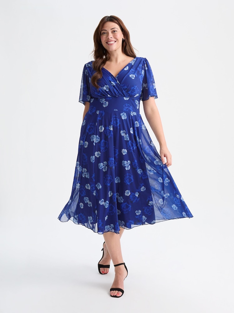 Темно-синий - Scarlett & Jo Curve Rose Angel Sleeve Mesh Midi Dress - Изображение 1 из 1