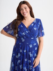 Scarlett & Jo Dark Blue Curve Rose Angel Sleeve Mesh Midi Dress - Image 2 of 4